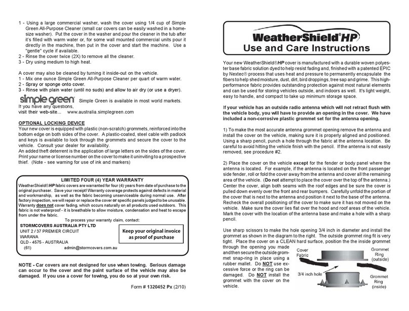 CoverCraft WeatherShield HP Quick reference guide