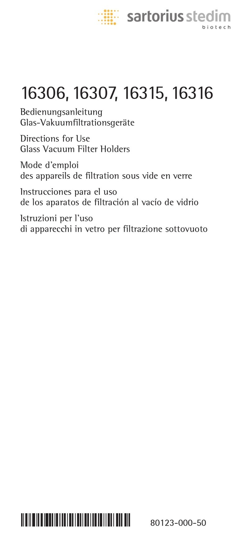 Sartorius stedim 16307 Directions for use