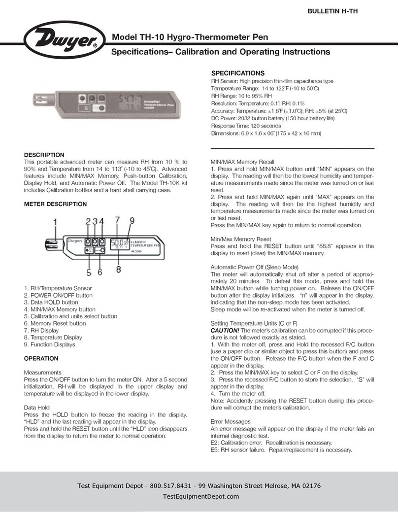 Dwyer Instruments TH-10 Calibration and Operating Instructions