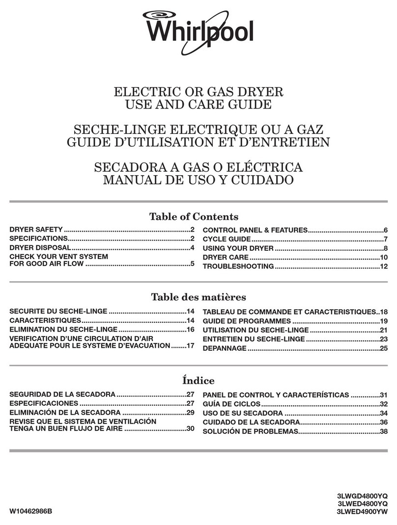 Whirlpool 3LWED4800YQ Use and care guide