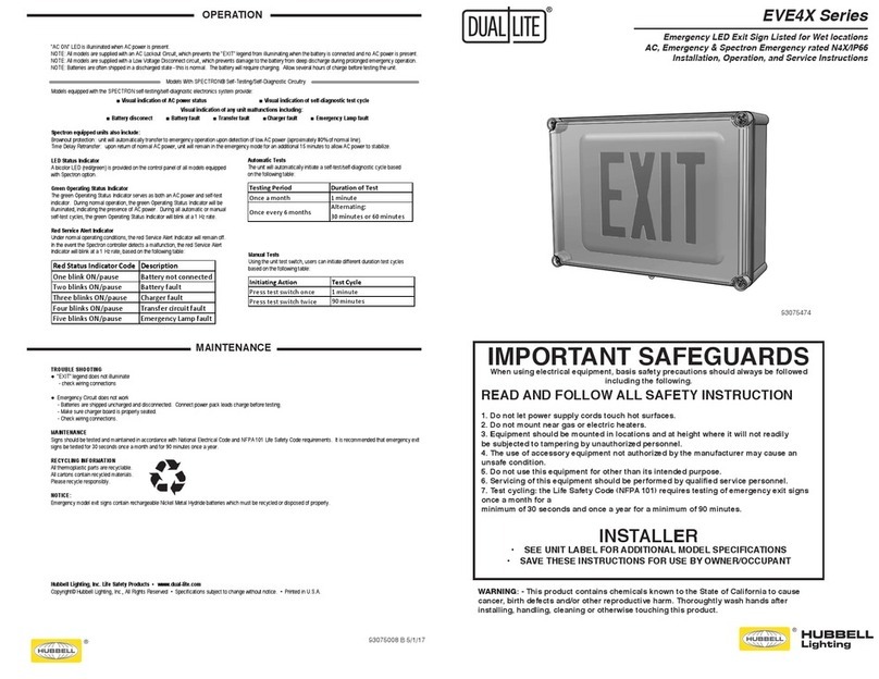 HUBBELL LIGHTING Dual Lite EVE4X Series Installation, operation and service instructions