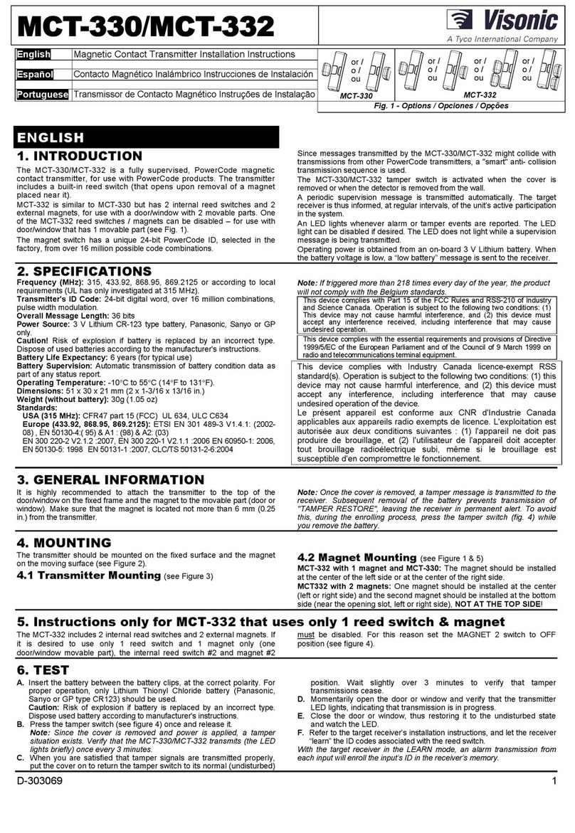 Visonic MCT-330 installation instructions