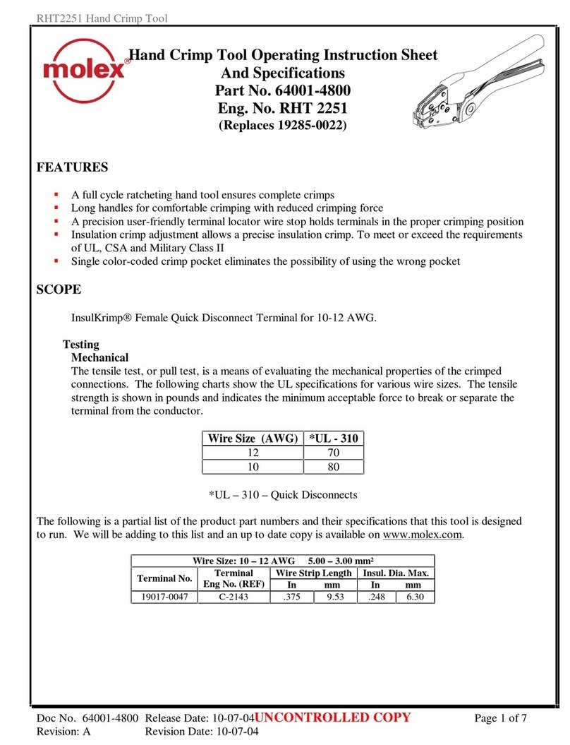 molex RHT 2251 Operating Instruction Sheet And Specifications
