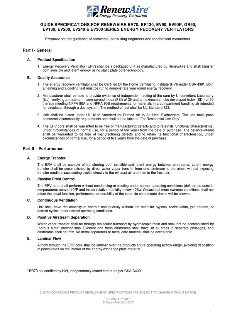 RenewAire BR70 SERIES User manual