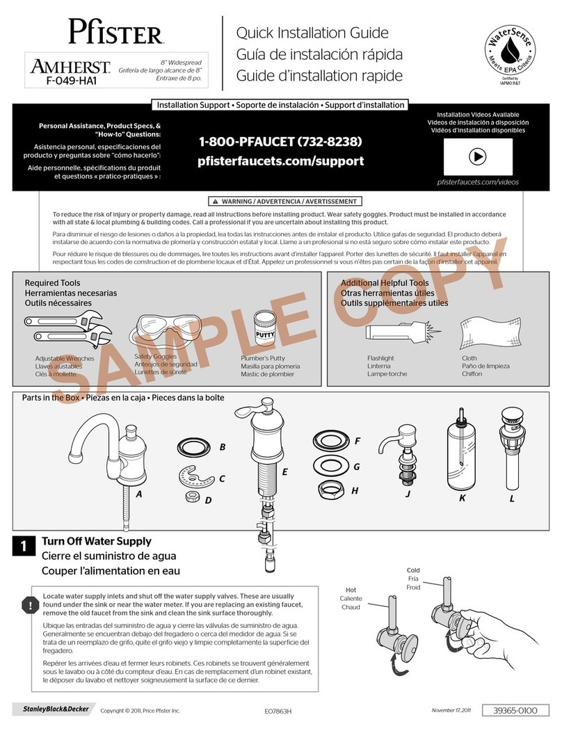 Pfister Amherst F-049-HA1 Quick installation guide Pfister Amherst F-049-HA1 Quick installation guide