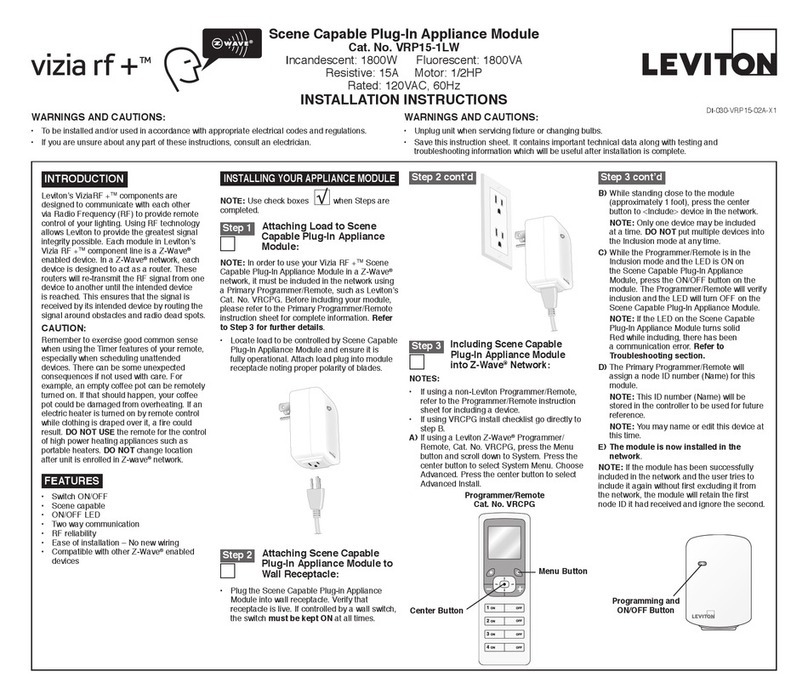 Leviton Vizia RF+ VRP15-1LW installation instructions