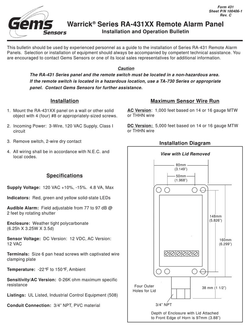 Gems Warrick RA-431 Series Installation and Operation Bulletin