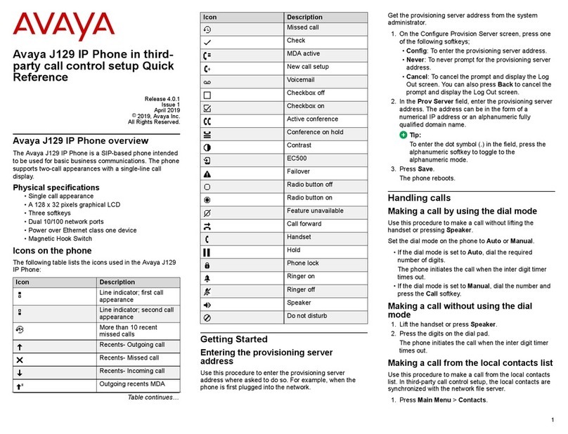 Avaya J129 User manual