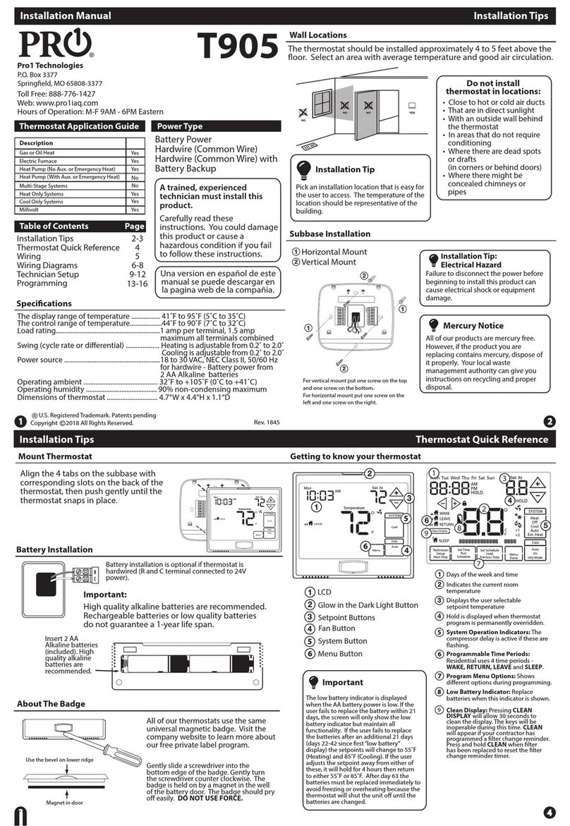 Pro 1 IAQ T905 installation manual