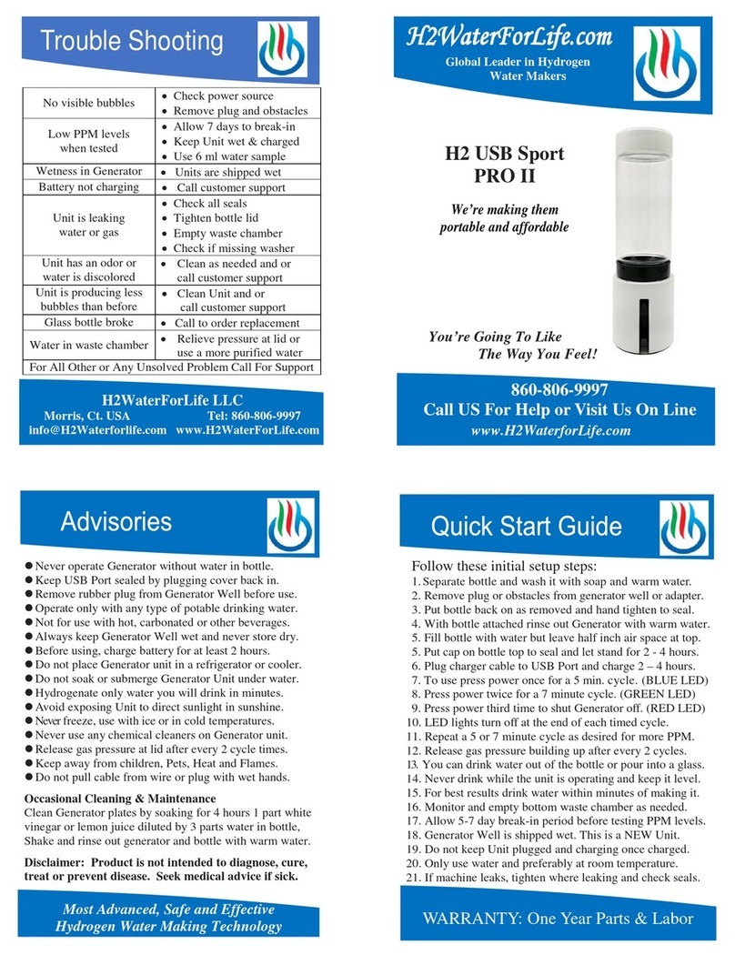 H2WaterForLife H2 USB Sport PRO II quick start guide