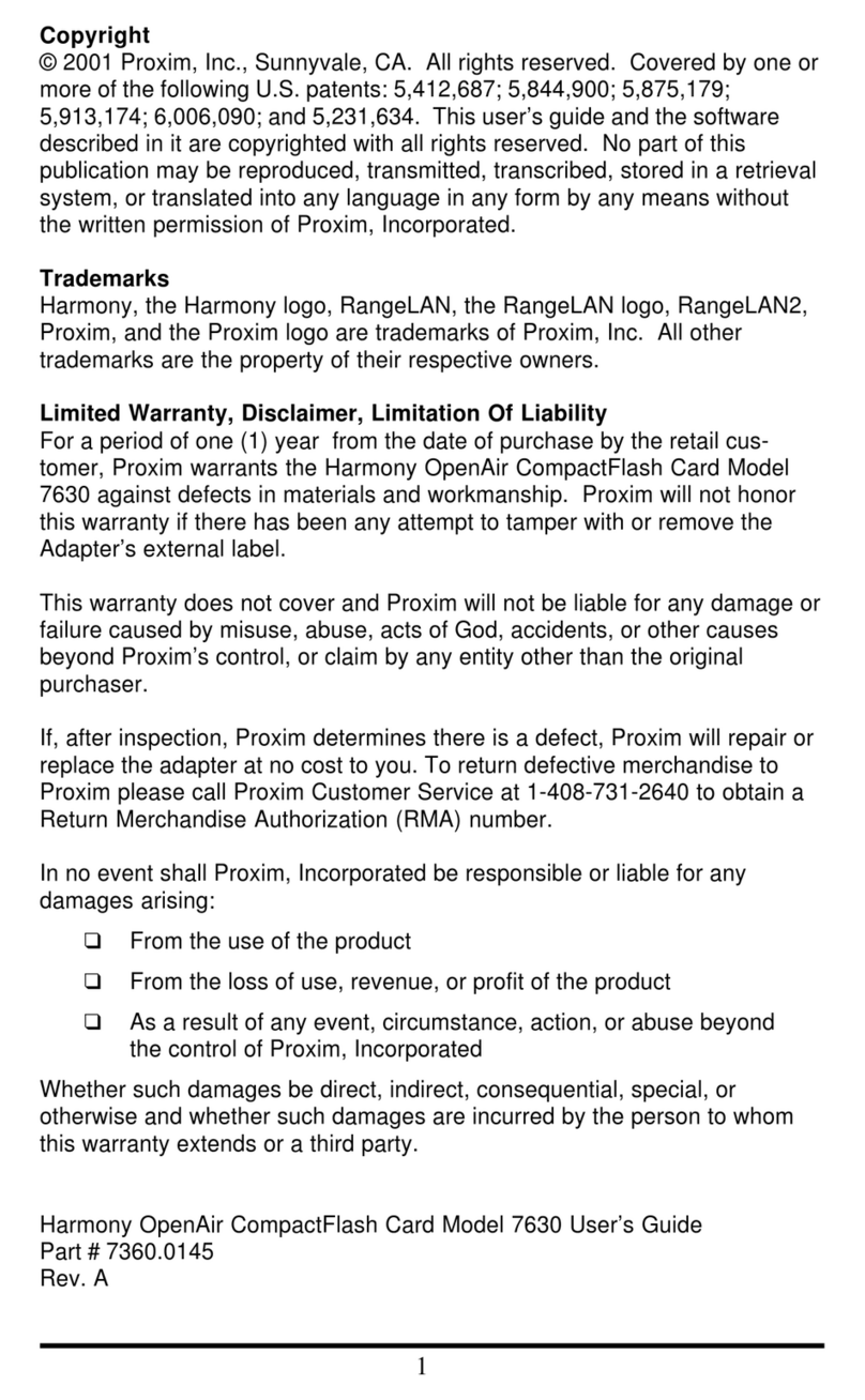 Proxim Harmony OpenAirCompactFlash 7630 User manual