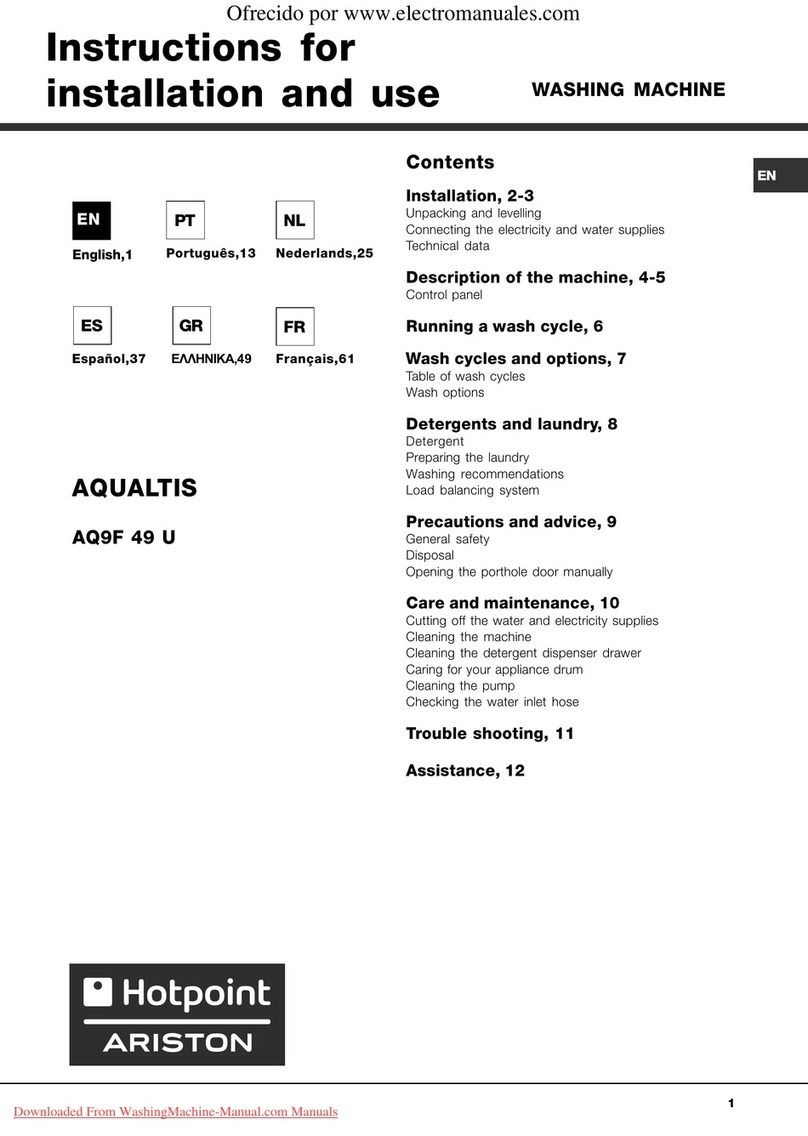 Hotpoint Ariston AQUALTIS AQ9F 49 U Instructions for installation and use Hotpoint Ariston AQUALTIS AQ9F 49 U Instructions for installation and use