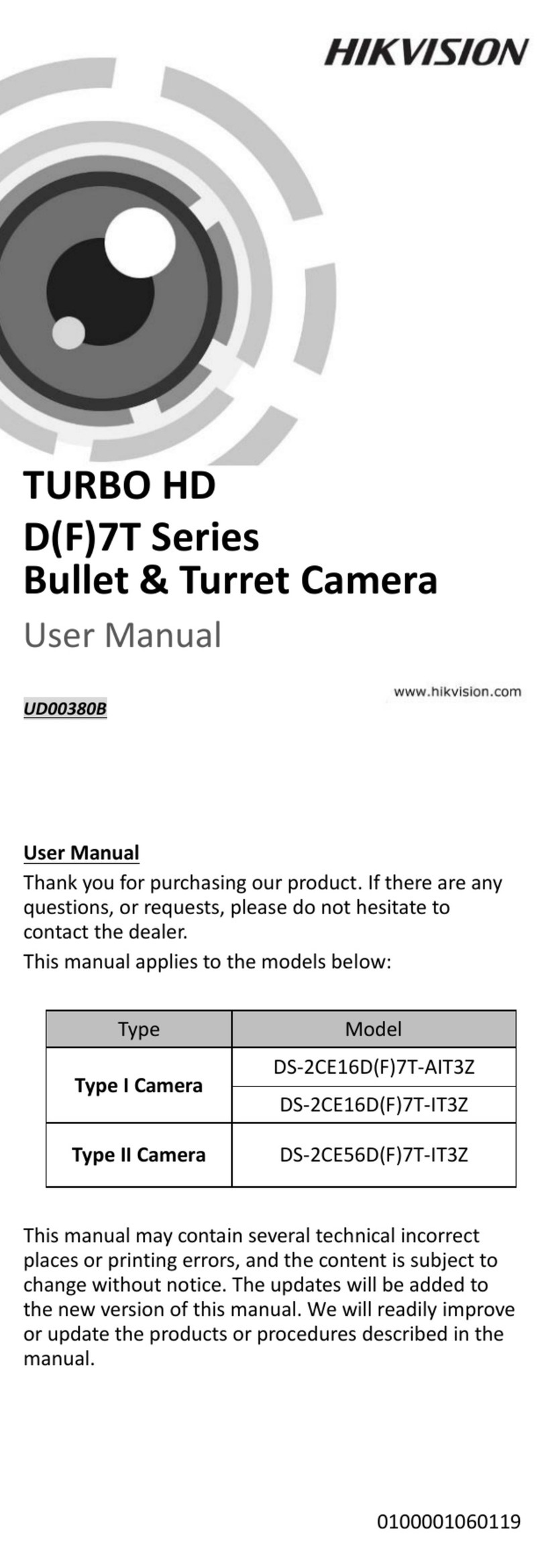 HIK VISION DS-2CE16D(F)7T-AIT3Z User manual