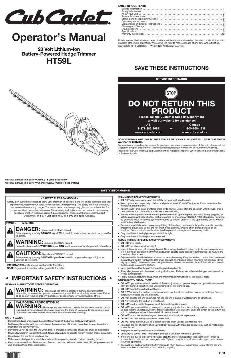 Cub Cadet HT59L User manual