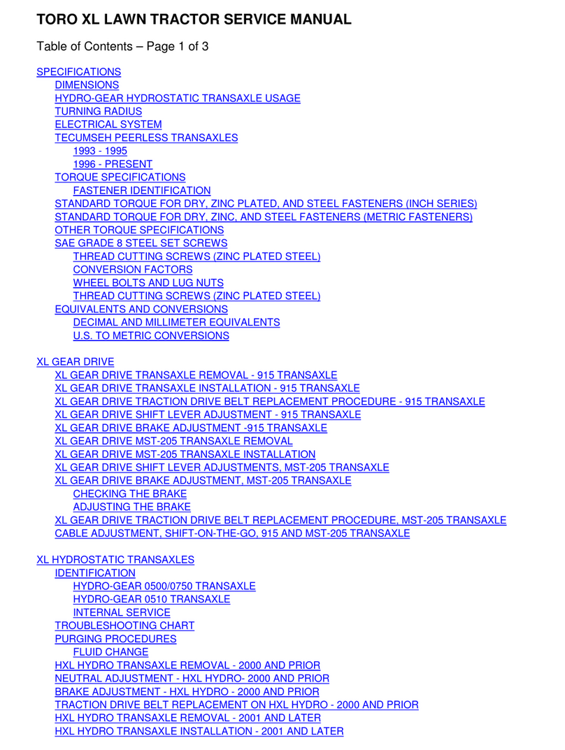 Toro XL Series User manual