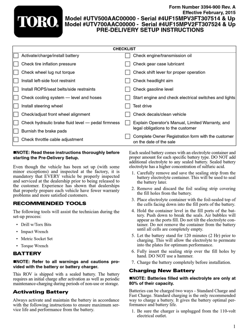 Toro UTV500AAC00000 Setup instructions