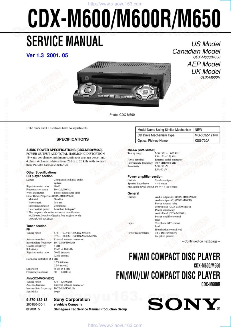 Sony CDX-M600 - Fm/am Compact Disc Player User manual