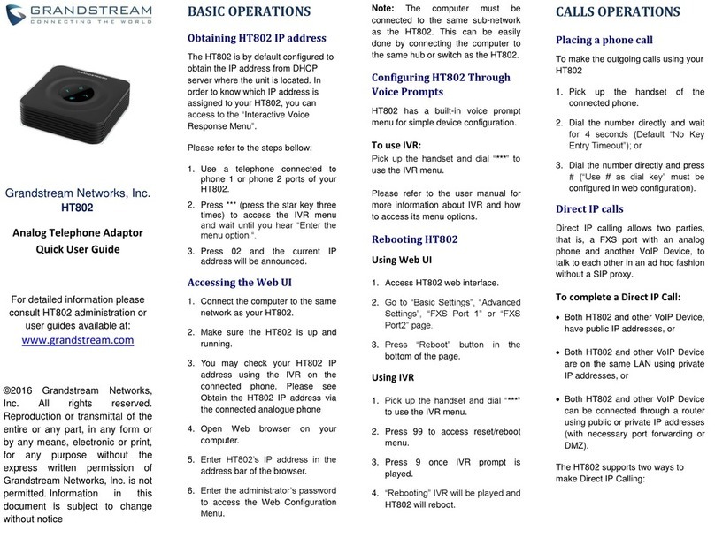 Grandstream Networks HT802 Quick user guide