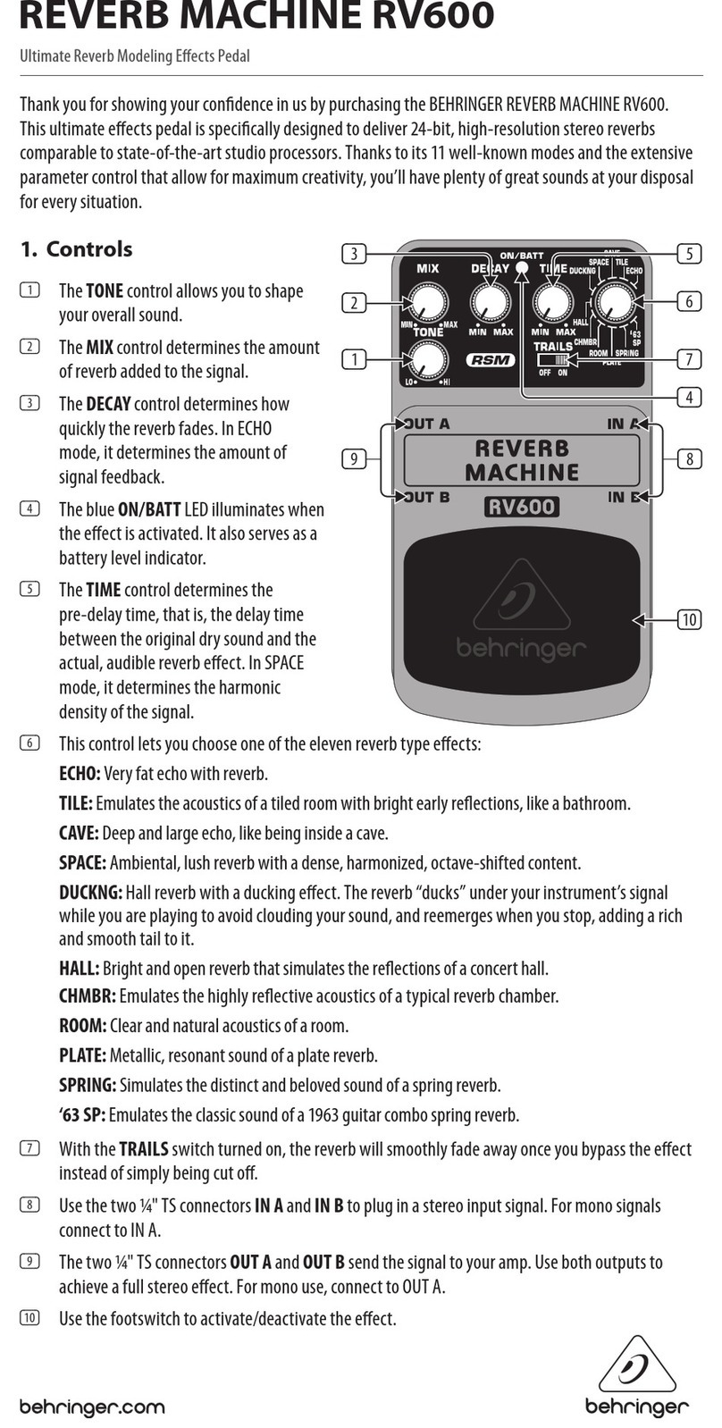 Behringer RV600 Operating	 instruction