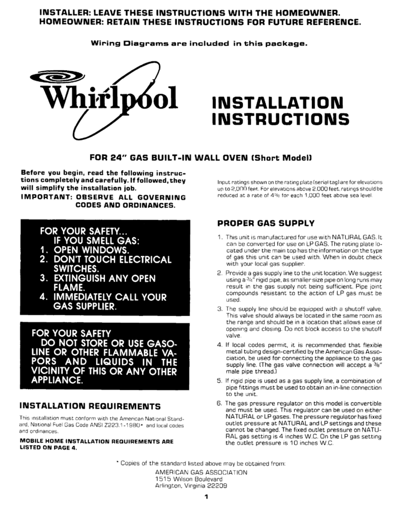 Whirlpool SB100PEK1 installation instructions