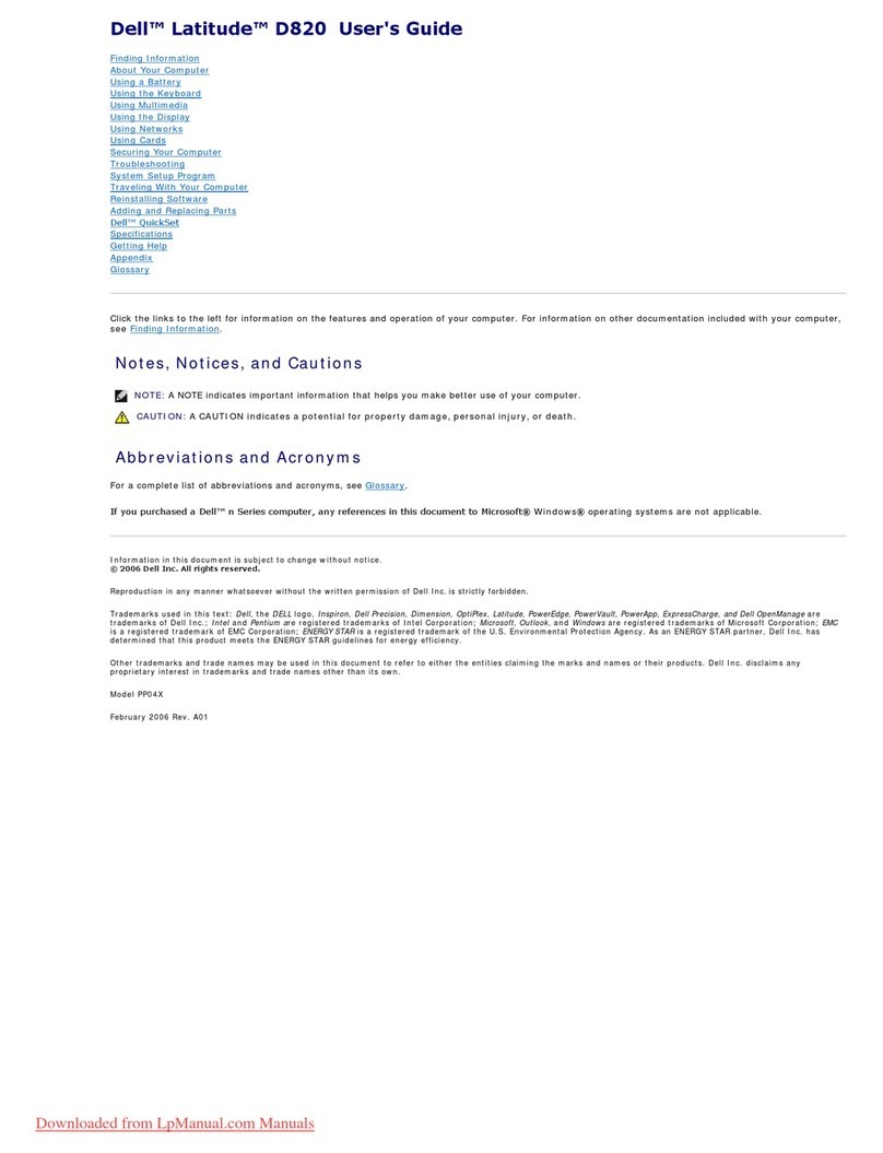 Dell D820 - Latitude Laptop Notebook user guide