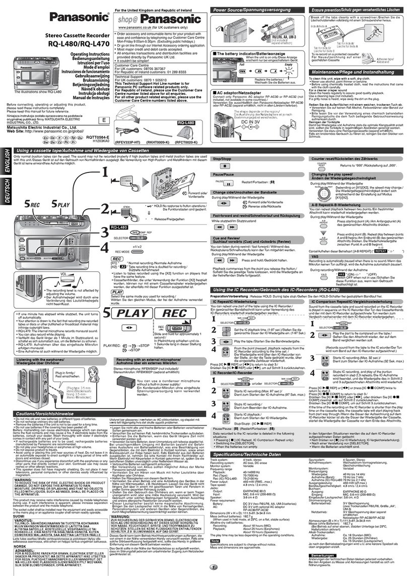 Panasonic RQ-L480 operating instructions