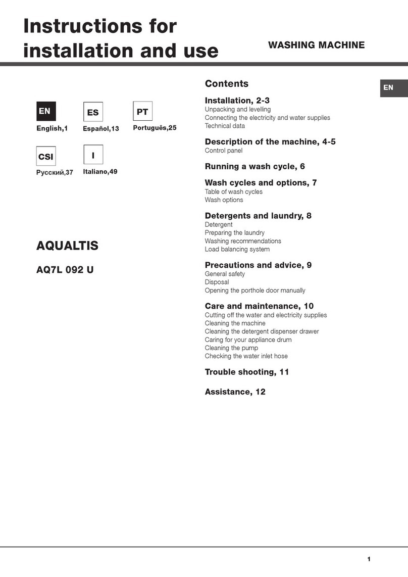 Hotpoint AQUALTIS AQ7L 092 U Instructions for installation and use Hotpoint AQUALTIS AQ7L 092 U Instructions for installation and use