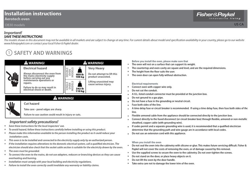 Fisher & Paykel Aerotech OB30 Series installation instructions