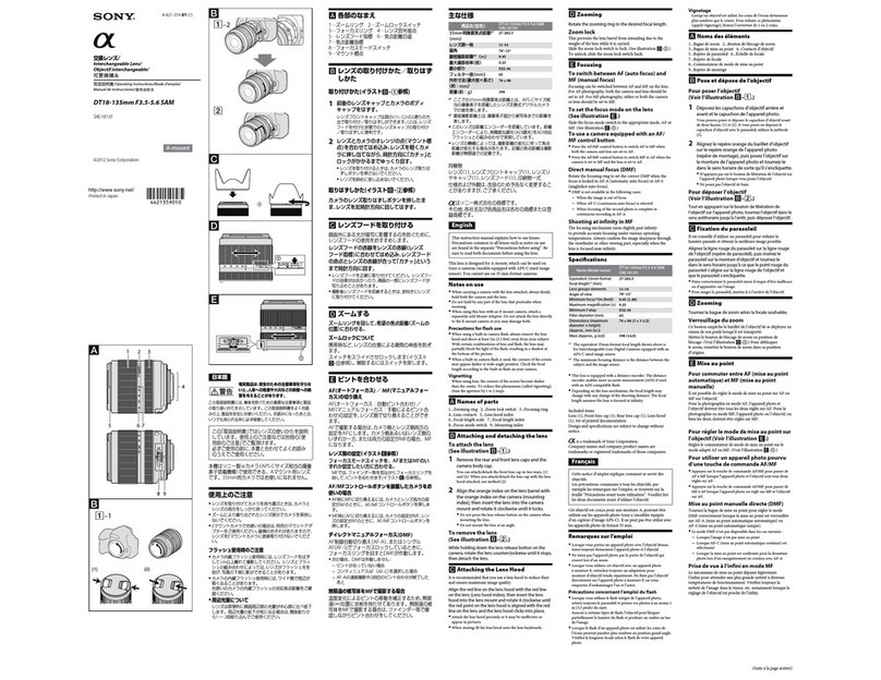 Sony DT18-135mm F3.5-5.6 SAM operating instructions