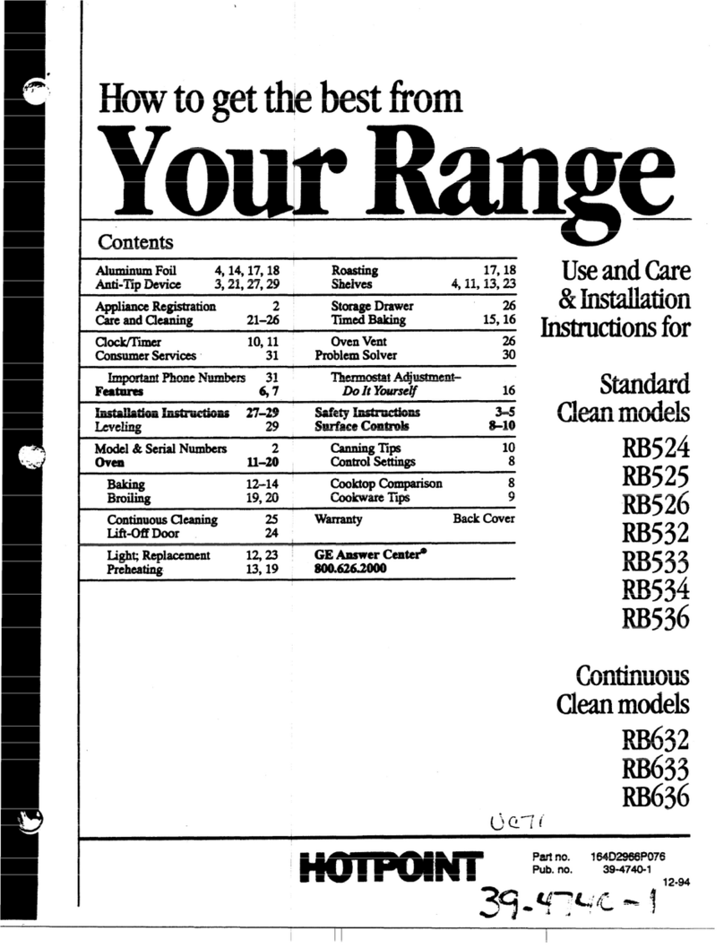 Hotpoint RB524 Use and care & installation instructions Hotpoint RB524 Use and care & installation instructions