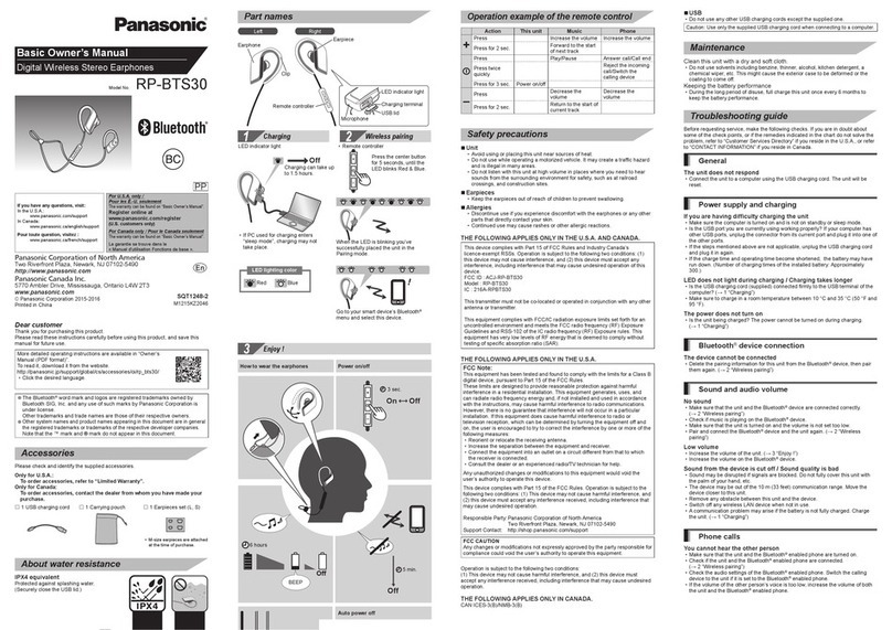 Panasonic RP-BTS30 Installation and service instructions