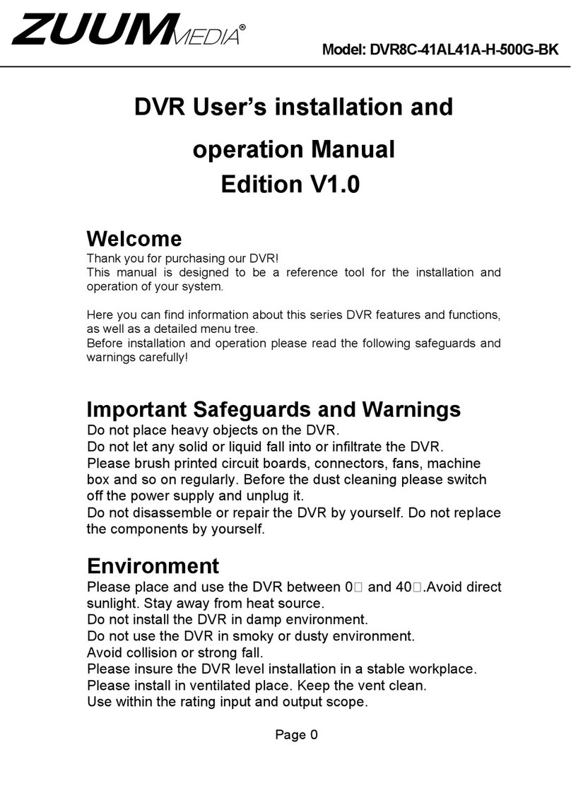 ZUUM Media DVR8C-41AL41A-H-500G-BK User's installation and operation manual