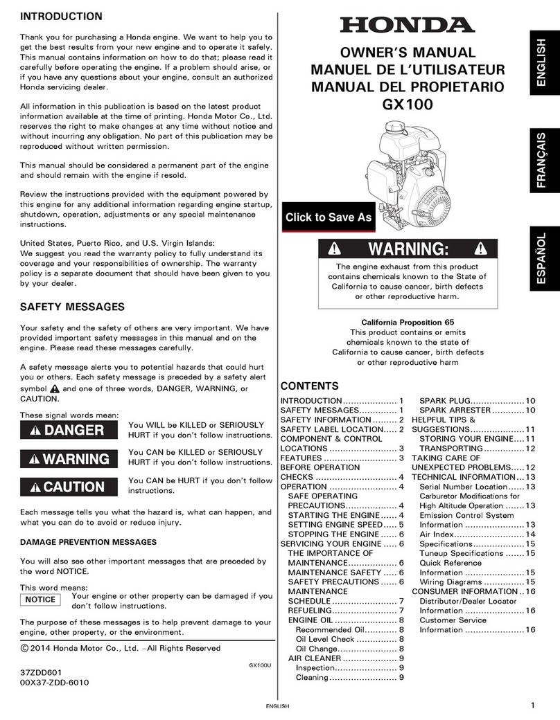 HOND GX 100 owner's manual