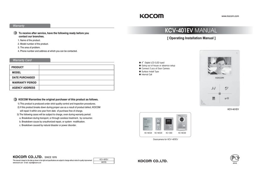 KOCOM KCV-401EV Operating & installation manual
