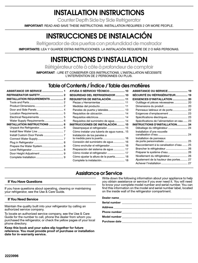 KitchenAid KSRV22FVMS - 21.6 cu. Ft. Refrigerator User manual KitchenAid KSRV22FVMS - 21.6 cu. Ft. Refrigerator User manual