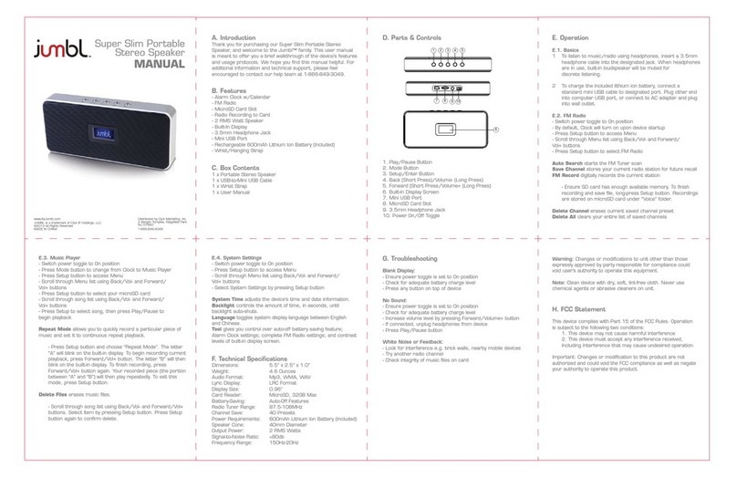 Jumbl Super Slim Portable Stereo Speaker manual