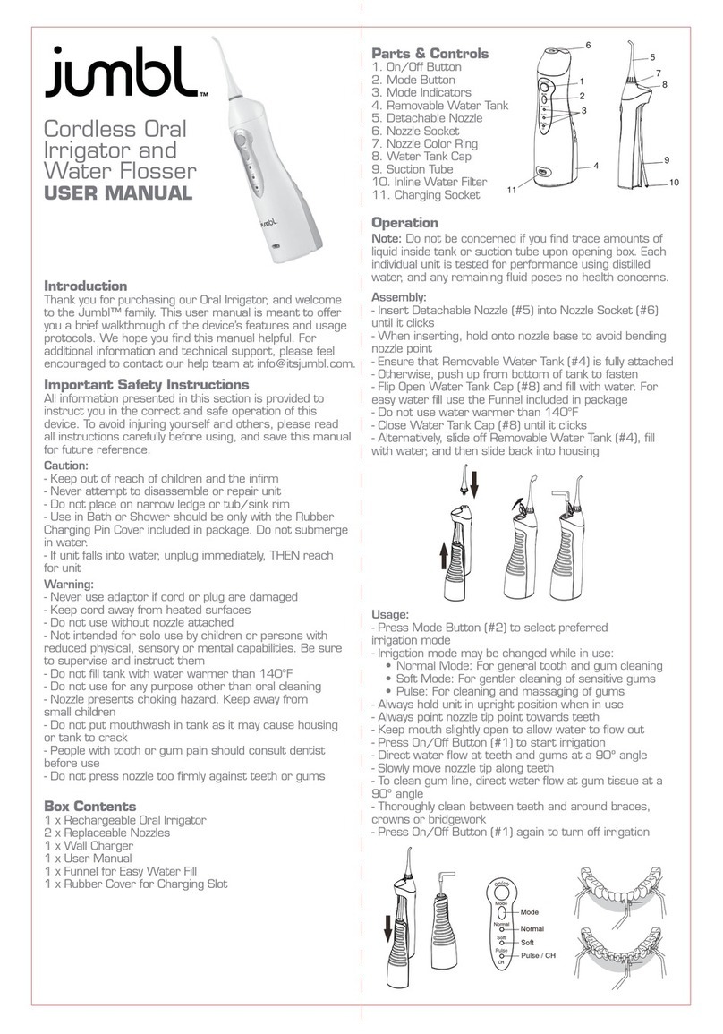 Jumbl Cordless Oral Irrigator and Water Flosser user manual