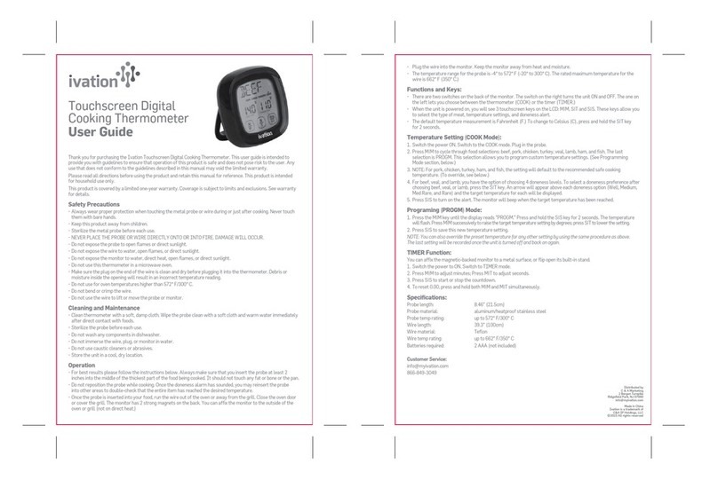 Ivation Touchscreen Digital Cooking Thermometer user guide