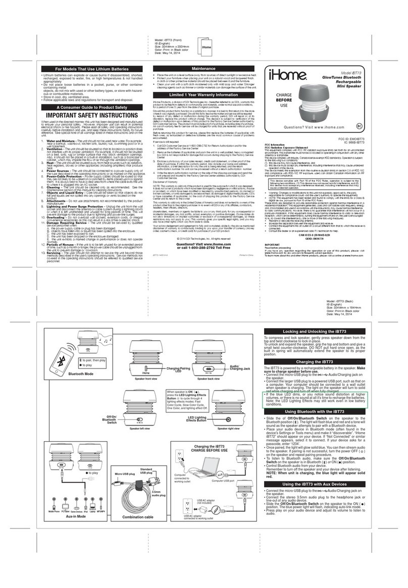 iHome iBT73 manual