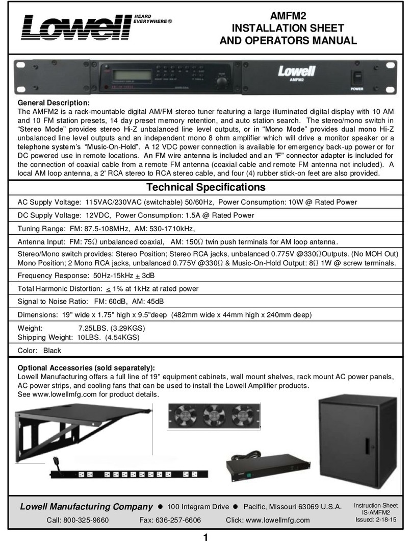 Lowell AMFM2 Installation sheet