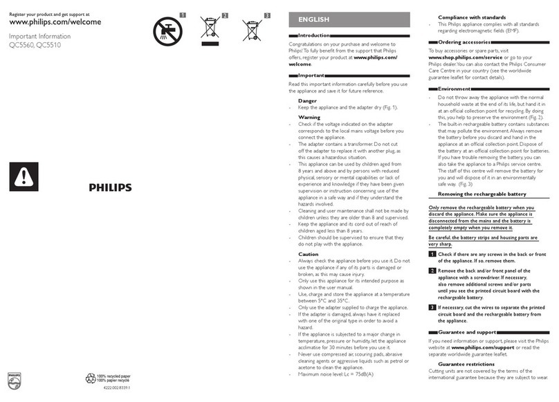 Philips QC5560 Important information