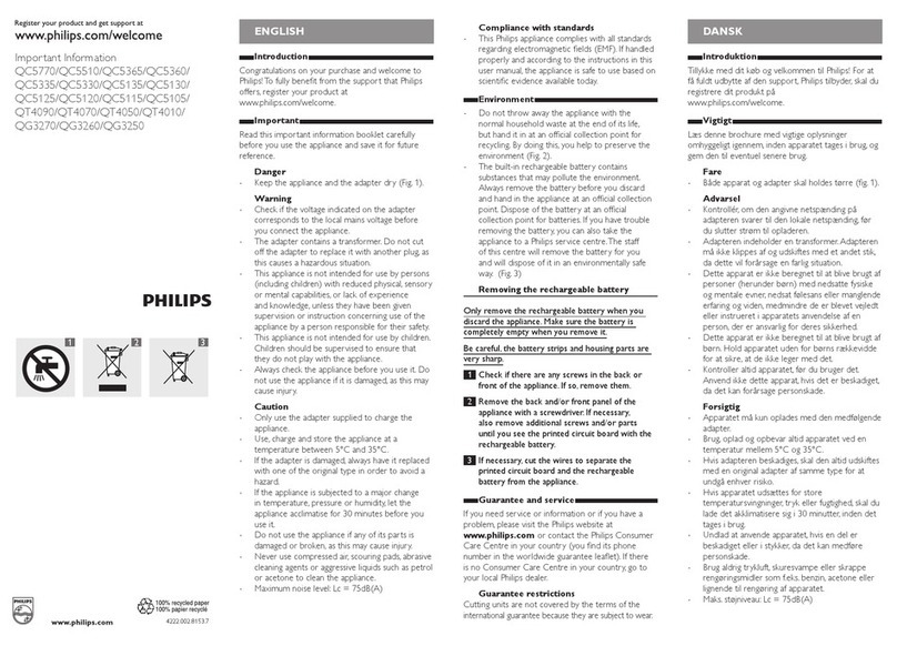 Philips QC5770 Important information