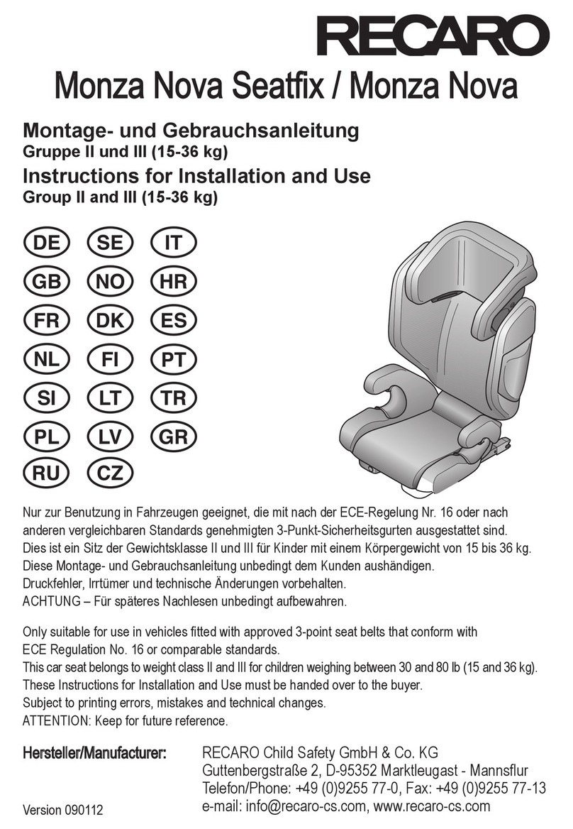 RECARO Monza Nova Seatfix Instructions for installation and use
