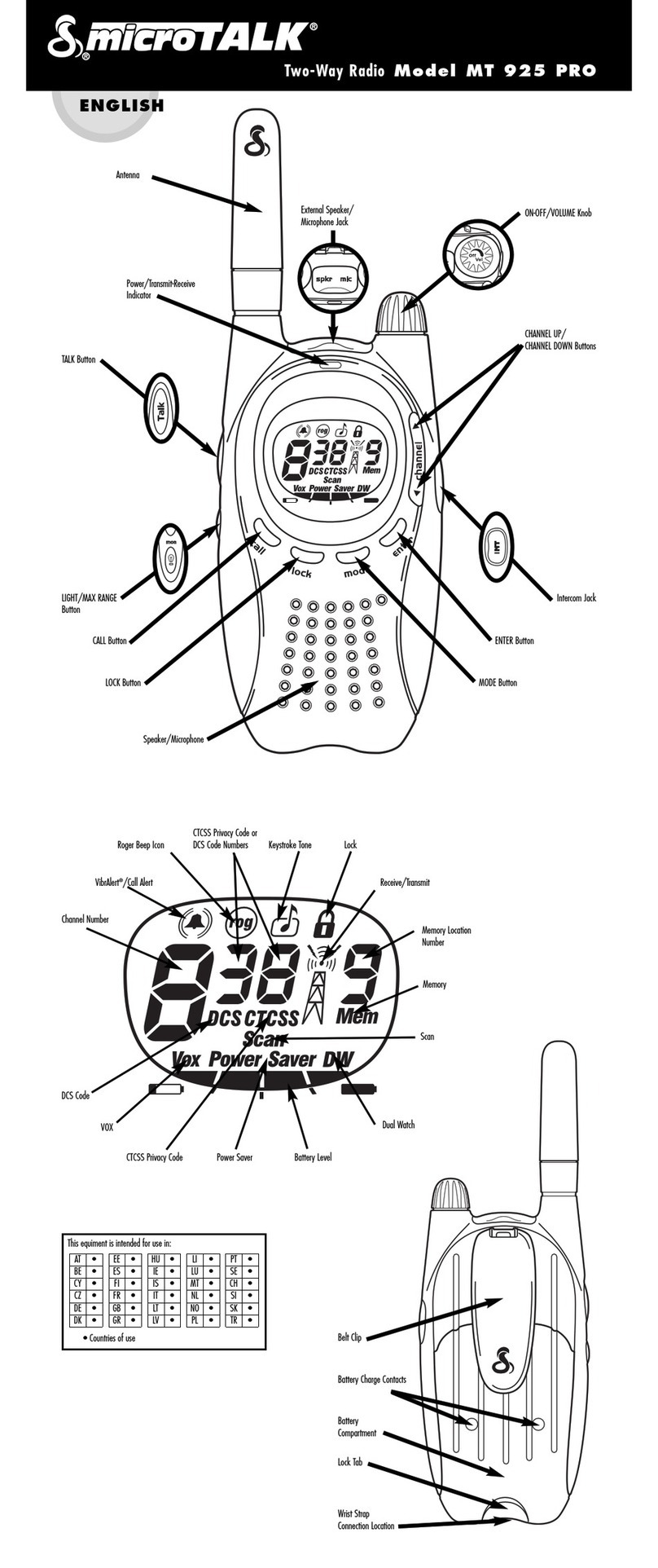 MicroTalk MT 925 PRO Features, accessories and operation
