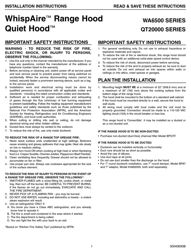 NuTone WhispAire WA6500 Series installation instructions NuTone WhispAire WA6500 Series installation instructions