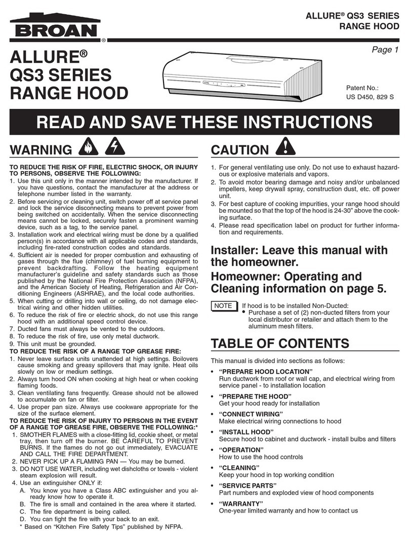 Broan ALLURE QS3 SERIES User manual