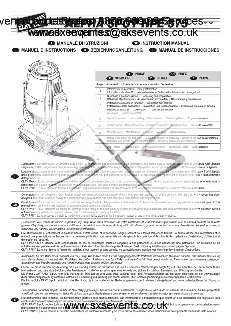 Claypaky Alpha Spot 575 HPE instruction manual Claypaky Alpha Spot 575 HPE instruction manual