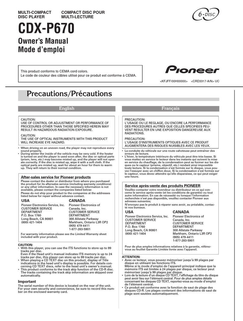Pioneer CDX-P670 owner's manual