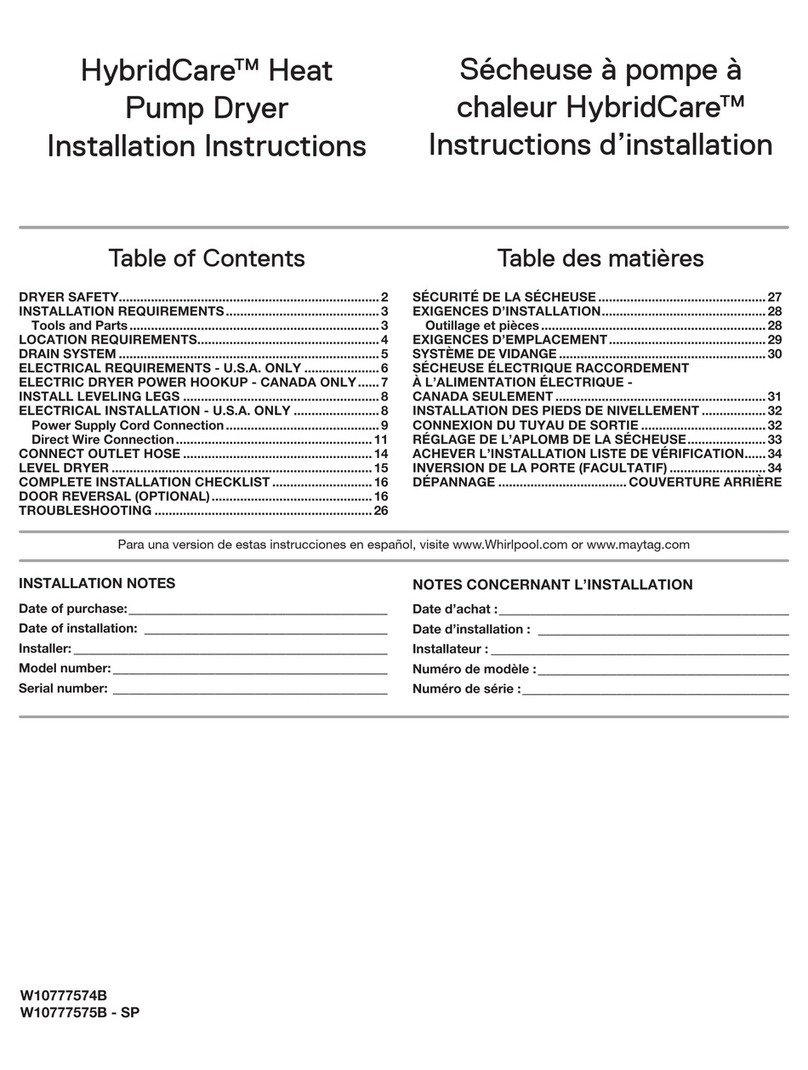 Whirlpool WED9290FC HybridCare installation instructions Whirlpool WED9290FC HybridCare installation instructions