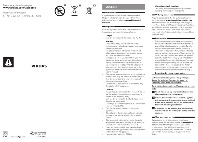 Philips QT4015 Important information